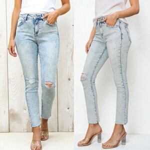 Risen High Rise Skinny Jeans Distressed Raw Hem Light Acid Wash – 15/32 NWT